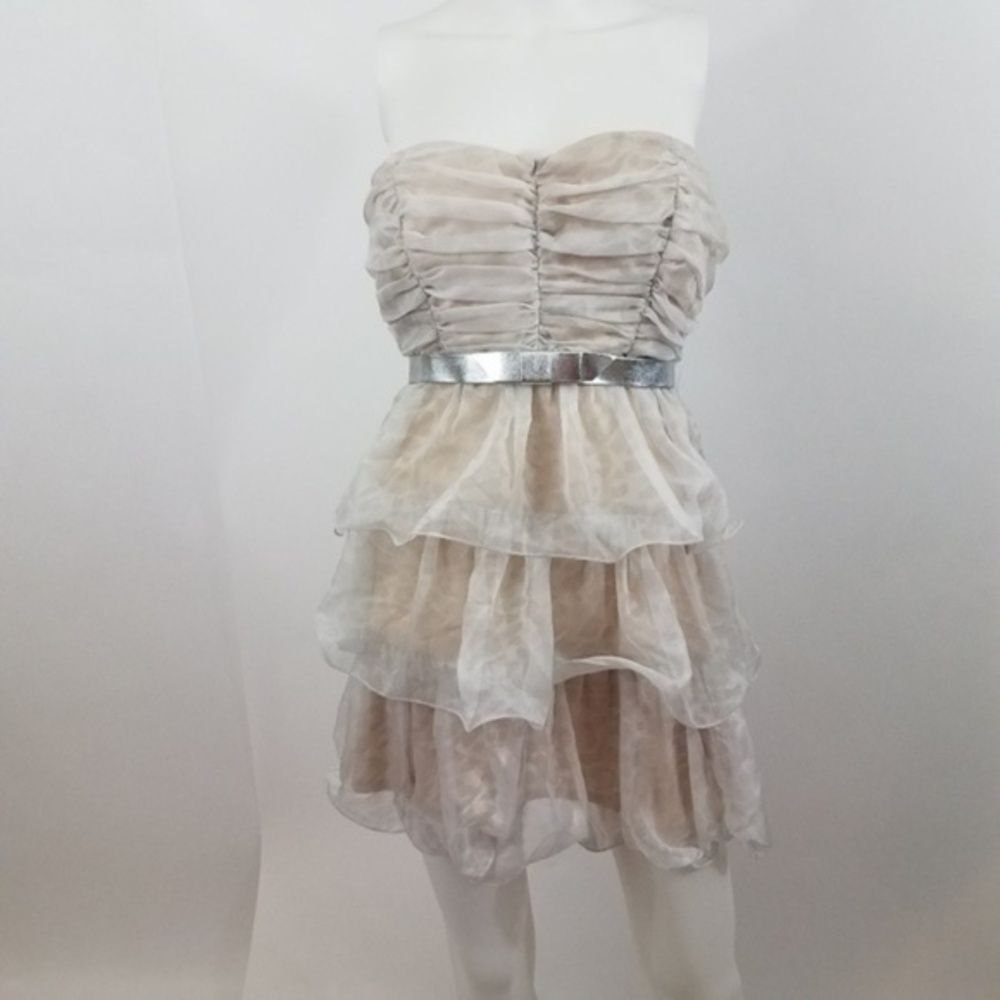 Delias dress strapless leopard tiered silver 9‎ 10